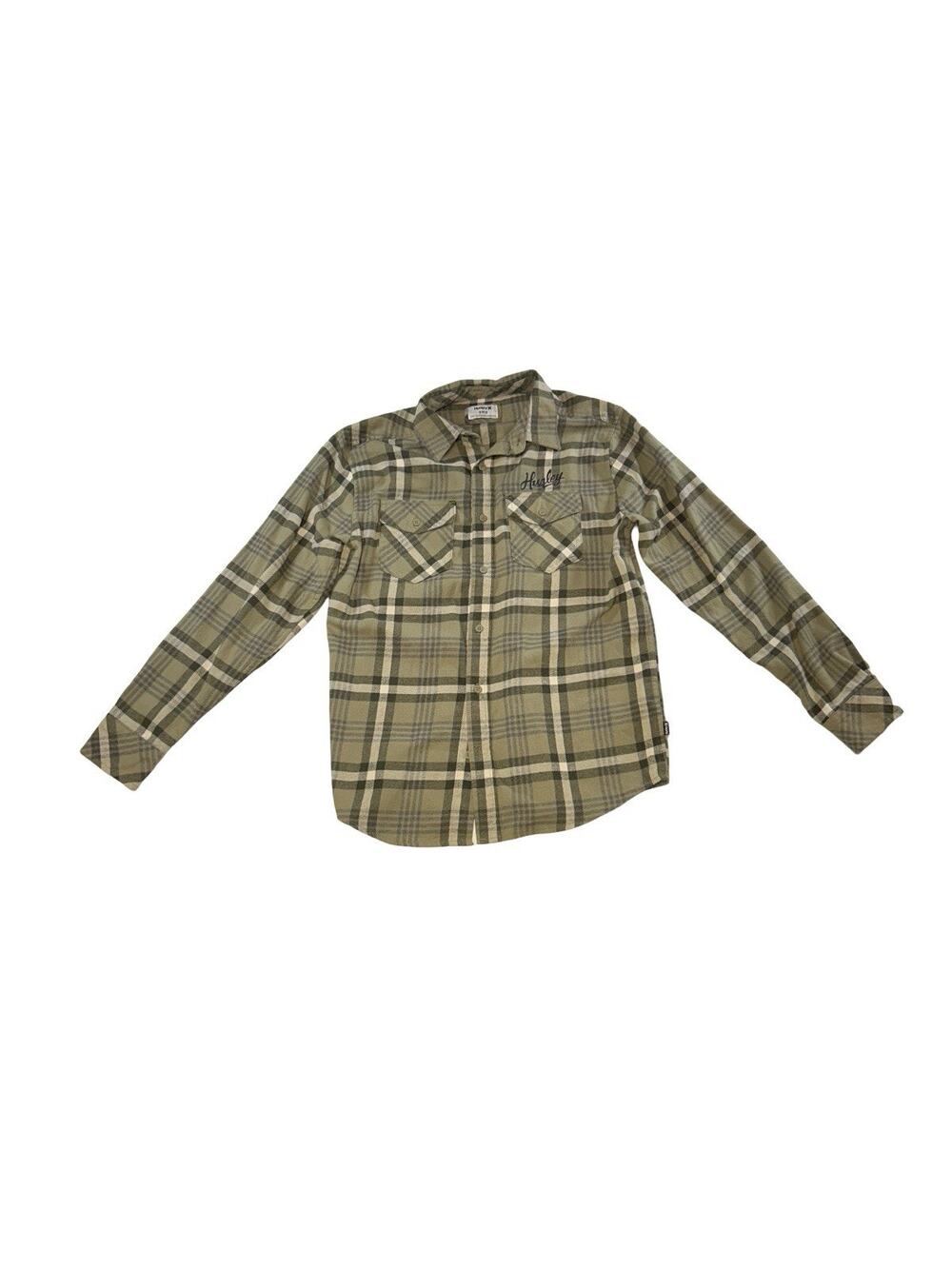 Hurley Plaid Flannel Button Up Shirt Men’s Small Green Long Sleeve Cotton